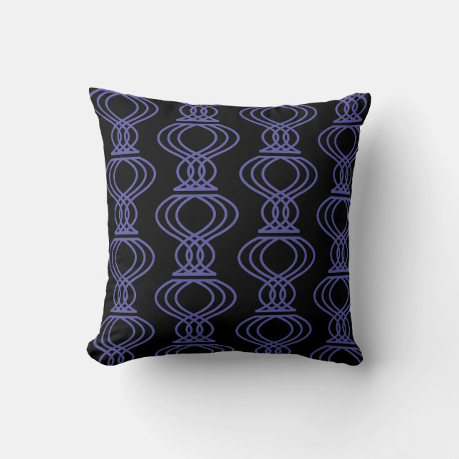 Periwinkle Blue and Black Finial Pattern 2-Sided Throw Pillow (Front)