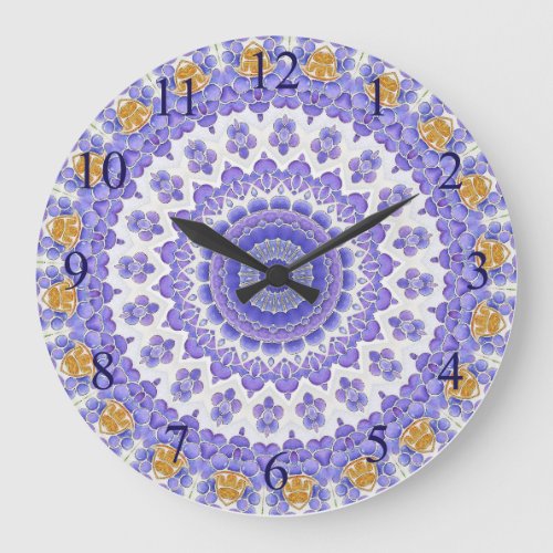 Periwinkle Blue and Gold Abstract Circle Large Clock