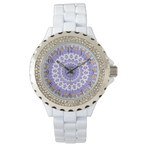 Periwinkle Blue and Gold Circle Abstract Design Watch
