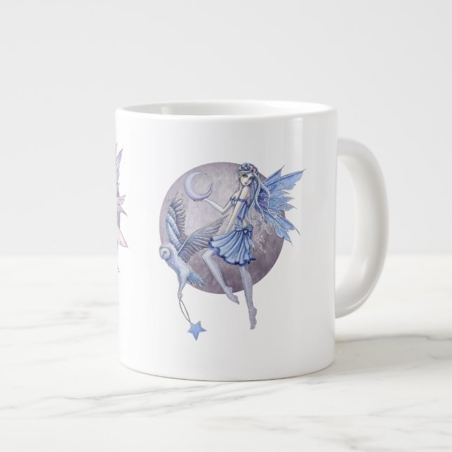 Periwinkle Blue and Purple Moon Fairies Giant Coffee Mug (Front Right)