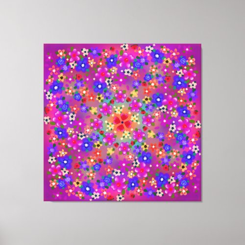 Periwinkle Blue and Violet Flowers and Hearts Boho Canvas Print