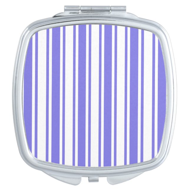 Periwinkle blue and white candy stripes compact mirror (Front)