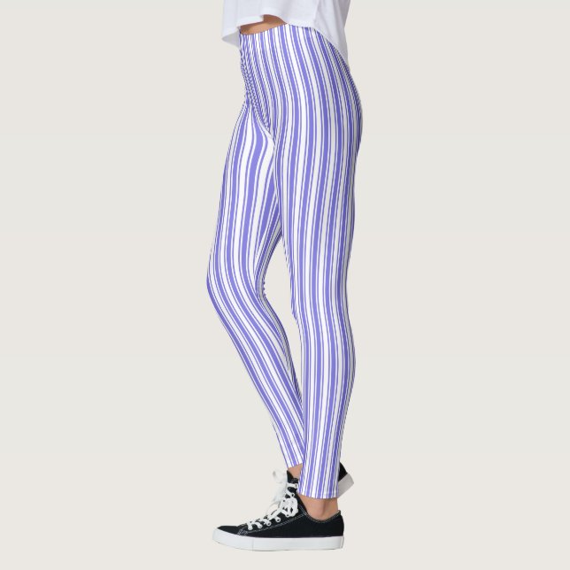 Periwinkle blue and white candy stripes leggings (Left)