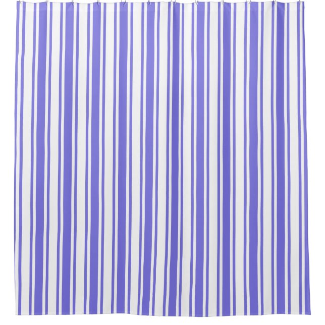 Periwinkle blue and white candy stripes shower curtain (Front)