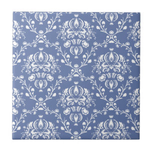 Periwinkle Blue and White Damask Ceramic Tile