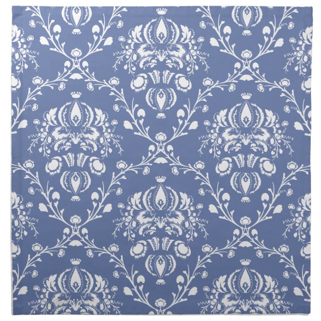 Periwinkle Blue and White Damask Cloth Napkin (Front)