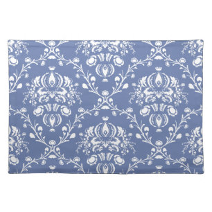 Periwinkle Blue and White Damask Cloth Placemat