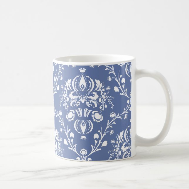Periwinkle Blue and White Damask Coffee Mug (Right)