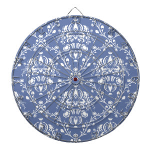 Periwinkle Blue and White Damask Dart Board