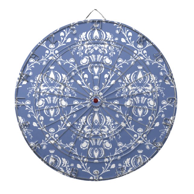 Periwinkle Blue and White Damask Dart Board (Front)