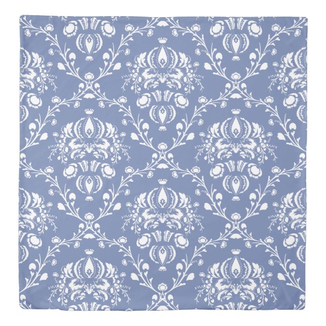 Periwinkle Blue and White Damask Duvet Cover (Front)
