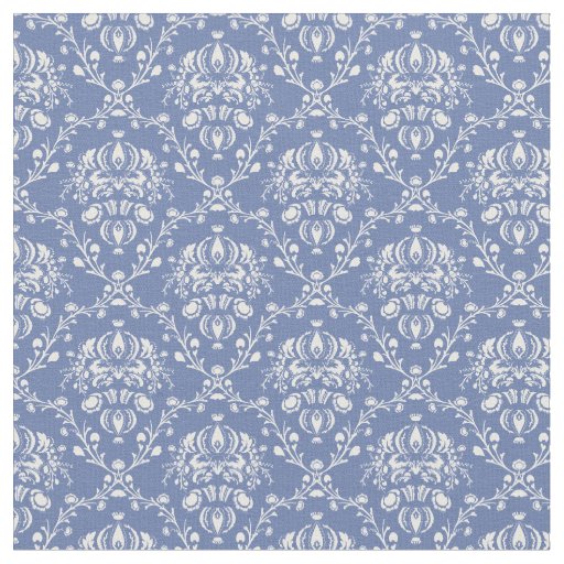 Periwinkle Blue and White Damask Fabric