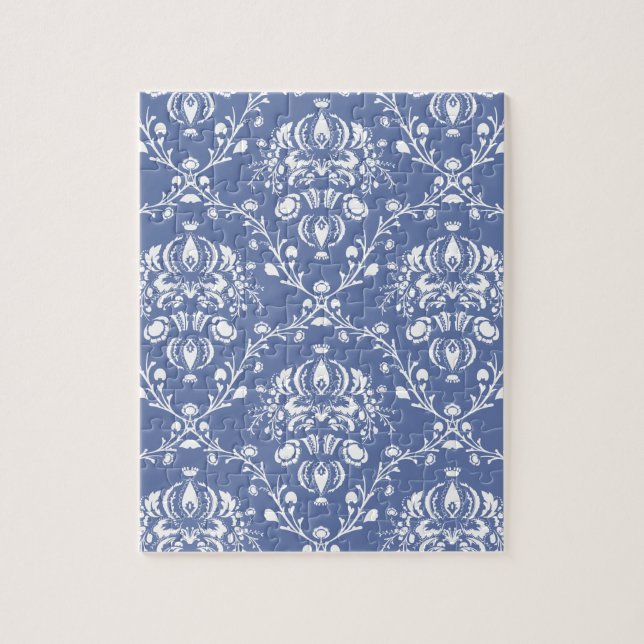 Periwinkle Blue and White Damask Jigsaw Puzzle (Vertical)