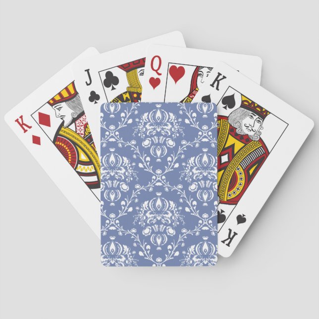 Periwinkle Blue and White Damask Poker Cards (Back)