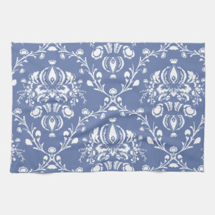 Periwinkle Blue and White Damask Towel