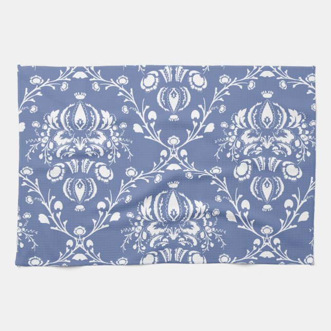 Periwinkle Blue and White Damask Towel (Horizontal)