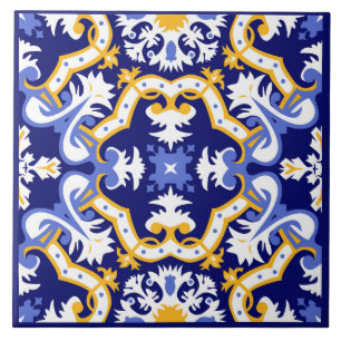 💙💛 periwinkle, blue and yellow Azulejos Ceramic Tile