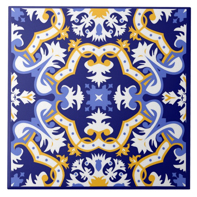 💙💛 periwinkle, blue and yellow Azulejos  Ceramic Tile (Front)