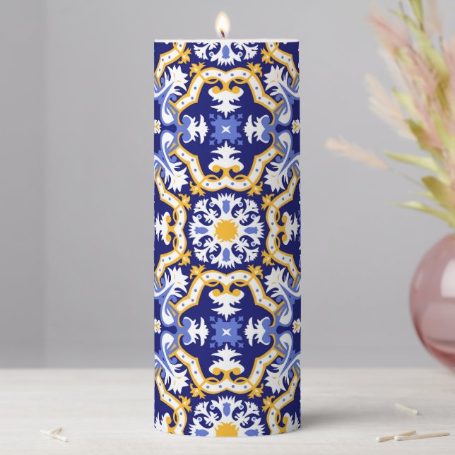 💙💛 periwinkle, blue and yellow Azulejos Pillar Candle (In Situ)
