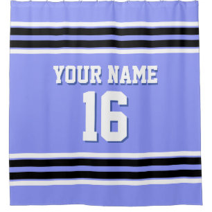 Periwinkle Blue Black White Stripes Sports Jersey Shower Curtain