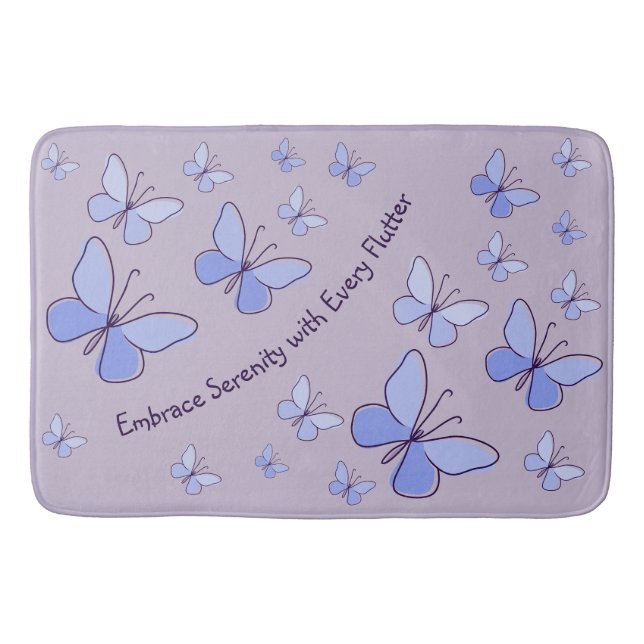 Periwinkle Blue Butterfly Flutter Lavender Gray Bath Mat (Front)