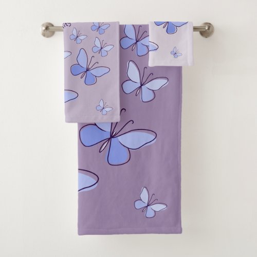 Periwinkle Blue Butterfly Flutter Lavender Gray Bath Towel Set