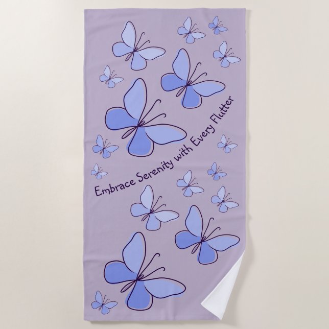 Periwinkle Blue Butterfly Flutter Lavender Gray Beach Towel (Front)