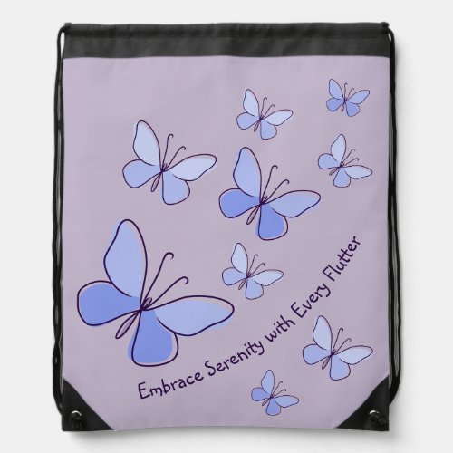 Periwinkle Blue Butterfly Flutter Lavender Gray Drawstring Bag