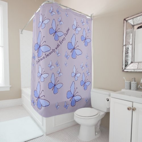 Periwinkle Blue Butterfly Flutter Lavender Gray Shower Curtain