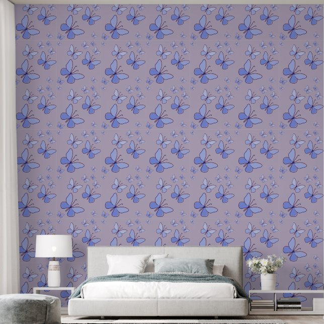 Periwinkle Blue Butterfly Flutter Lavender Gray Wallpaper (Bedroom)