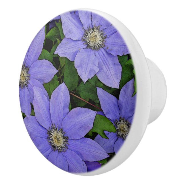  PERIWINKLE BLUE CLEMATIS CERAMIC KNOB (Right)