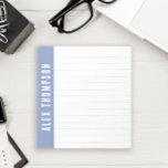 Periwinkle Blue Custom Name Lined Notepad<br><div class="desc">Personalized lined notepad with your name in white letters written across the side against a periwinkle blue.</div>