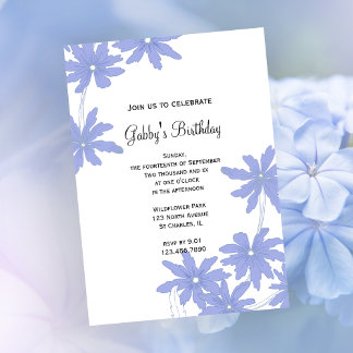 Periwinkle Blue Daisies Birthday Party Invitation