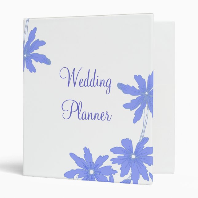 Periwinkle Blue Daisies on White Wedding Binder (Front/Inside)