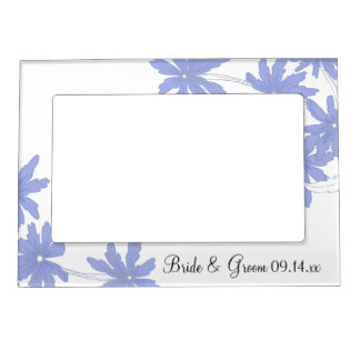 Periwinkle Blue Daisies on White Wedding Magnetic Picture Frame