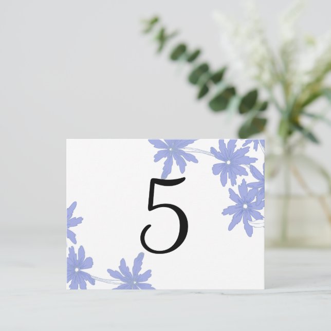 Periwinkle Blue Daisies Table Number (Standing Front)