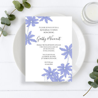 Periwinkle Blue Daisies Wedding Rehearsal Dinner Invitation