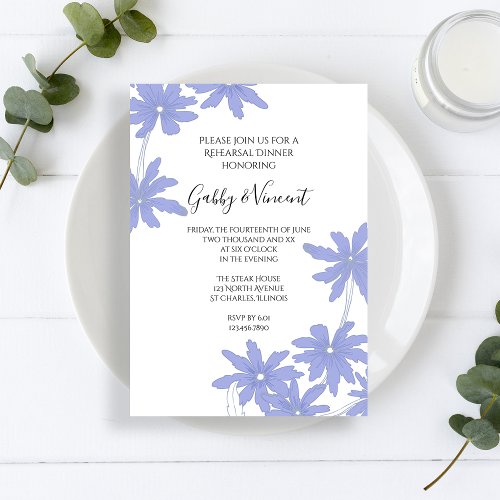 Periwinkle Blue Daisies Wedding Rehearsal Dinner Invitation