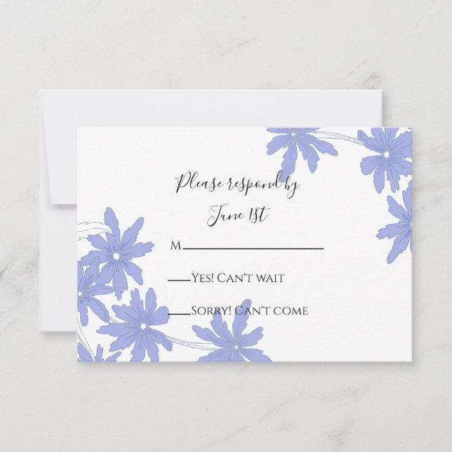 Periwinkle Blue Daisies Wedding RSVP Response Card (Front)