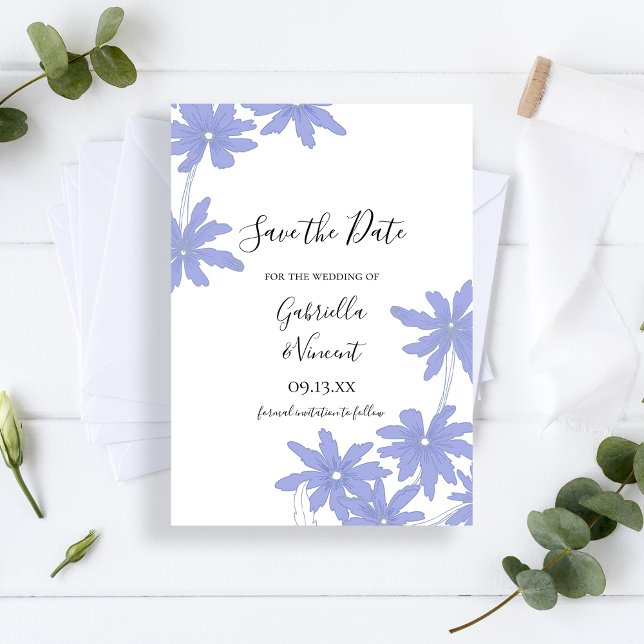 Periwinkle Blue Daisies Wedding Save the Date (Creator Uploaded)