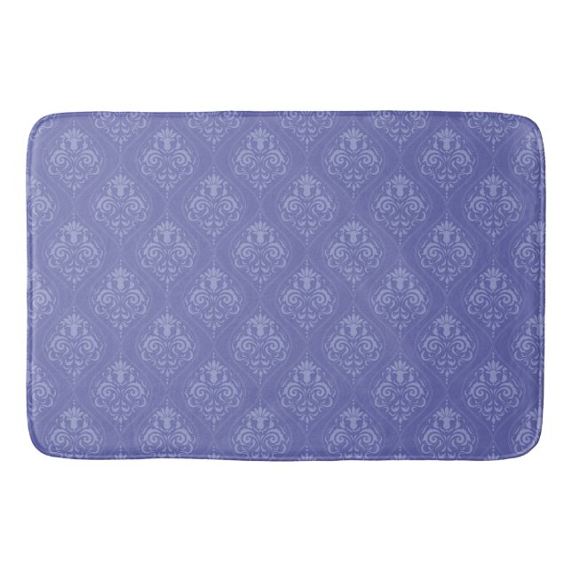 Periwinkle Blue Damask Bath Mat (Front)