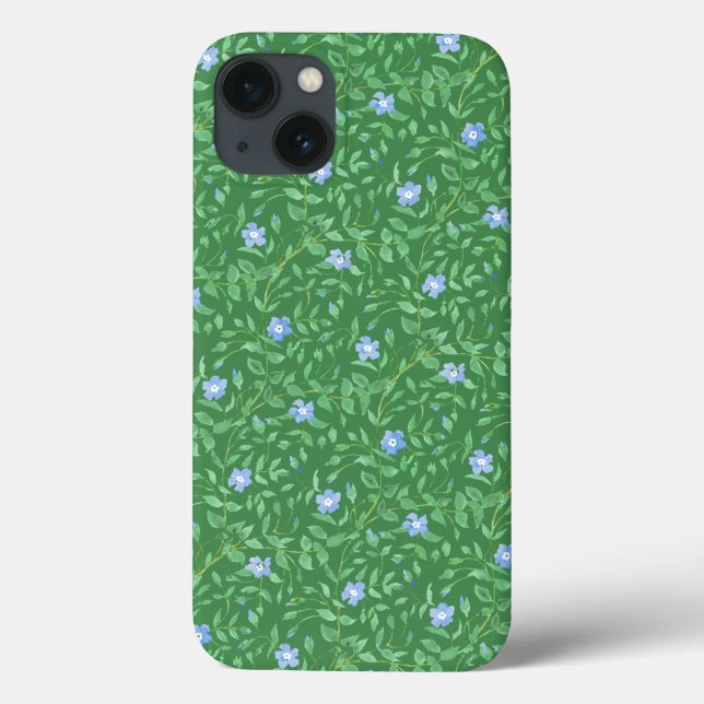 Periwinkle Blue Dark Green Country-style Floral Case-Mate iPhone Case (Back)
