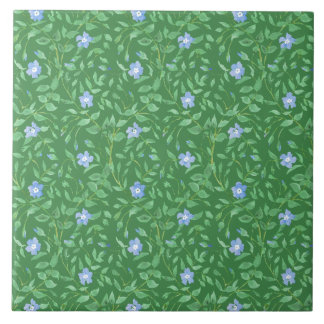 Periwinkle Blue Dark Green Country-style Floral Ceramic Tile