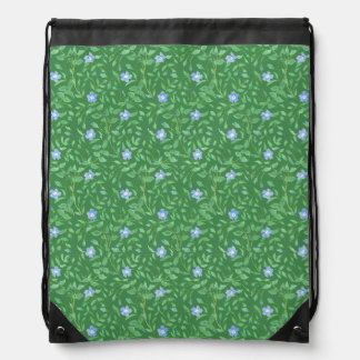 Periwinkle Blue Dark Green Country-style Floral Drawstring Bag
