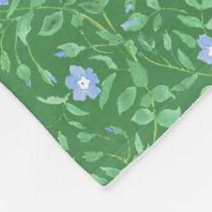 Periwinkle Blue Dark Green Country-style Floral Fleece Blanket