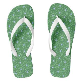 Periwinkle Blue Dark Green Country-style Floral Flip Flops
