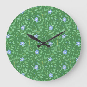 Periwinkle Blue Dark Green Country-style Floral Large Clock