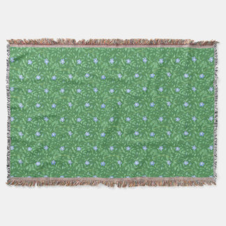 Periwinkle Blue Dark Green Country-style Floral Throw Blanket