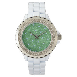 Periwinkle Blue Dark Green Country-style Floral Watch