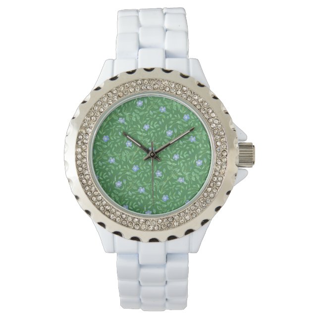 Periwinkle Blue Dark Green Country-style Floral Watch (Front)